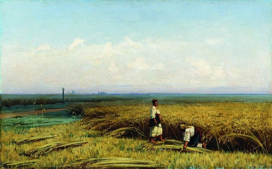 Harvesting, by Vladimir Orlovsky, oil, 1892