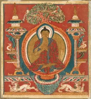 Votive initiation card (tsakali) with preaching Buddha Shakyamuni
