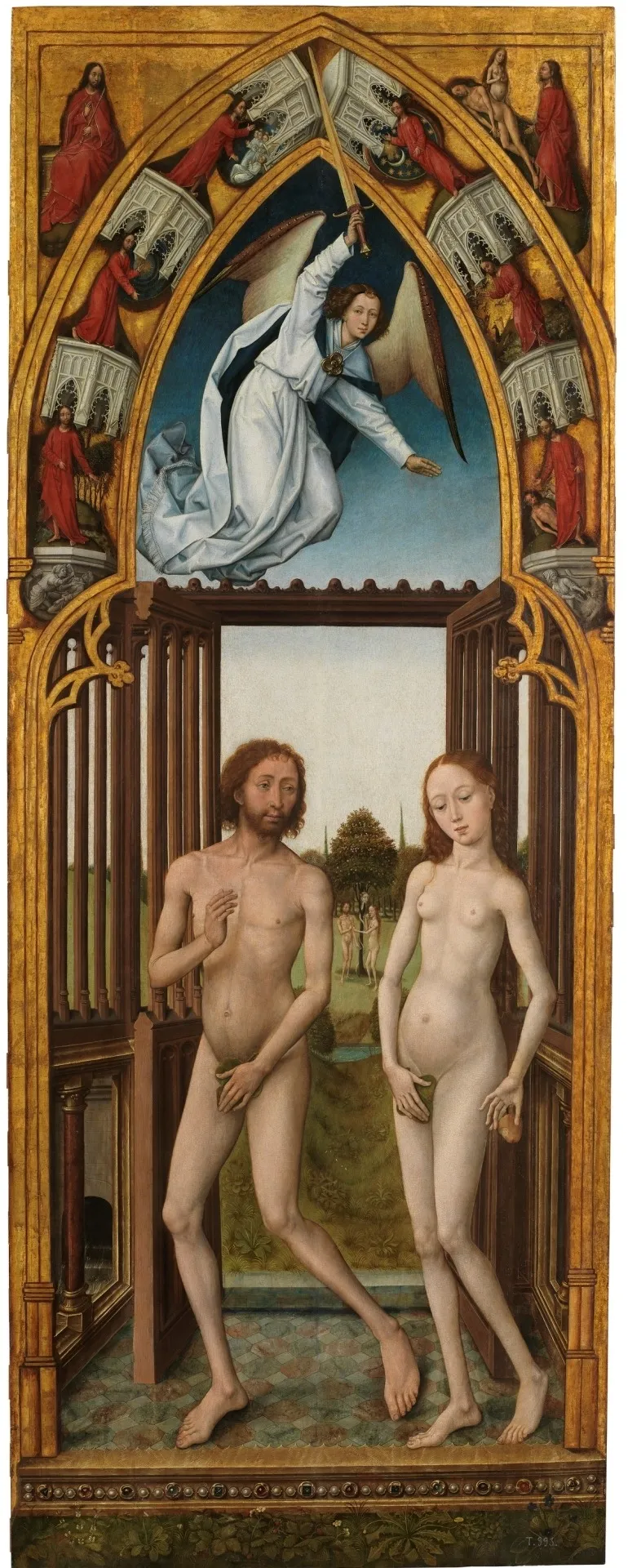 Redemption Triptych: Adam and Eve Expulsed from Paradise, by Vrancke van der Stockt, oil, 1450