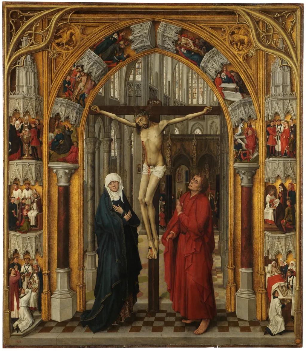 Redemption Triptych: The Crucifixion, by Vrancke van der Stockt, oil, 1450