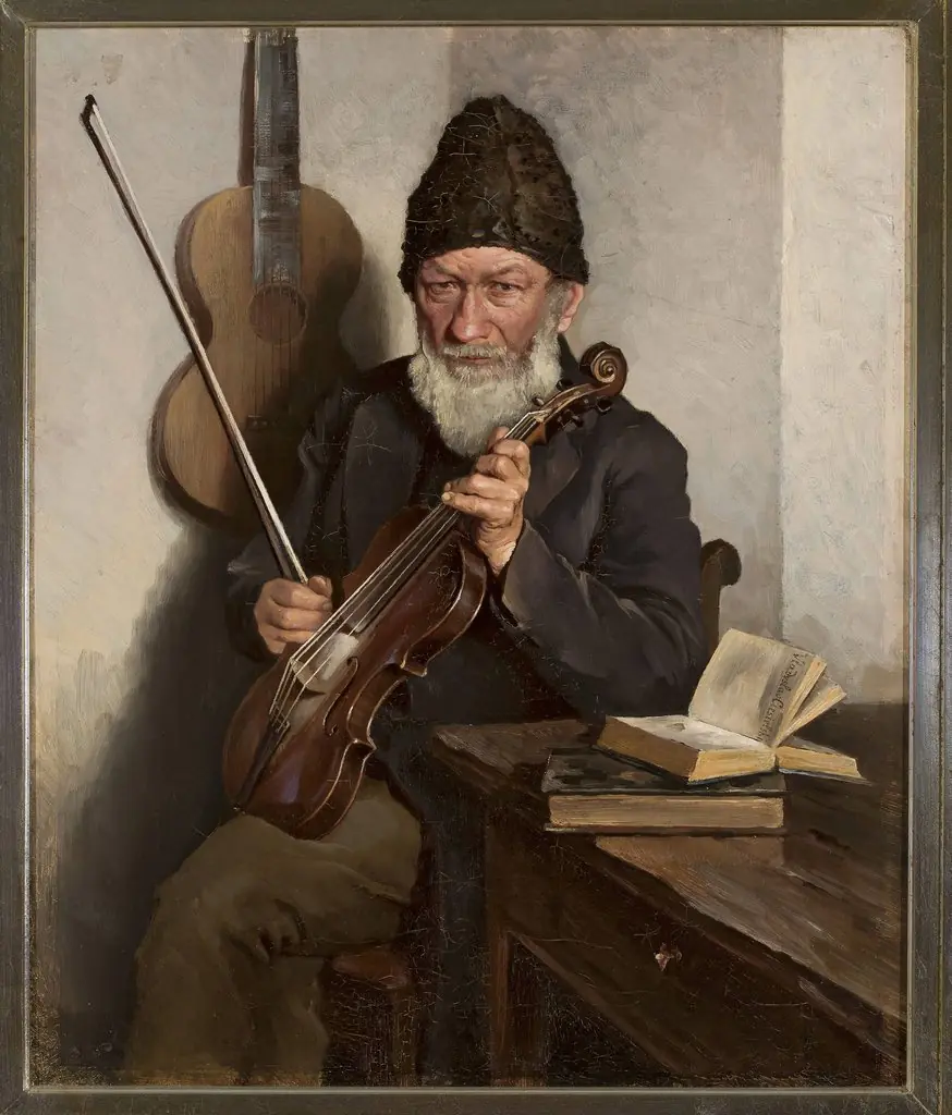 Old man with a fiddle, by Władysław Ciesielski