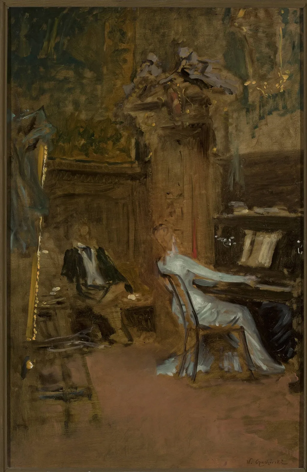 Concert in the living-room, sketch, by Władysław Czachórski, oil, 1890