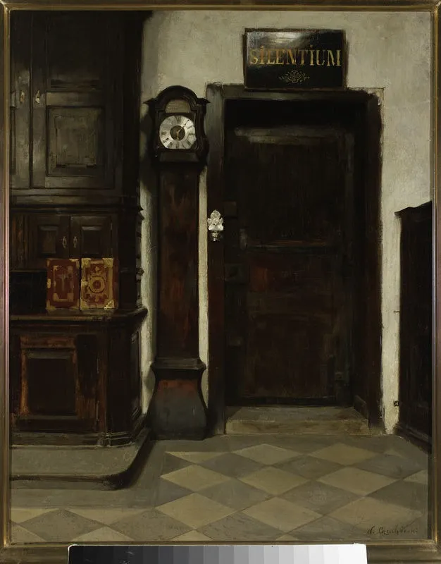 In the sacristy – Silentium, by Władysław Czachórski, oil, 1890