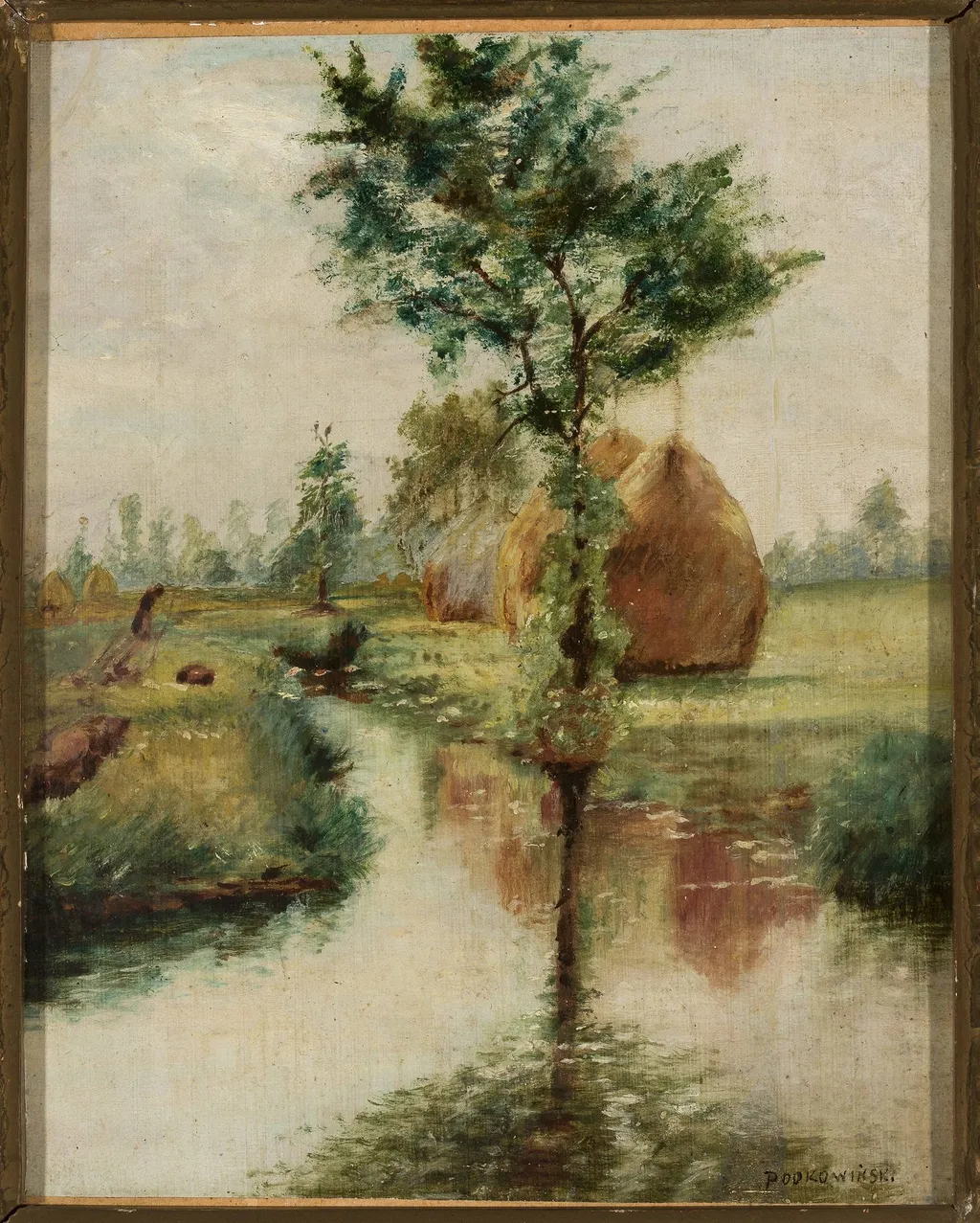 Haystacks at a stream, by Władysław Podkowiński, unspecified, 1890