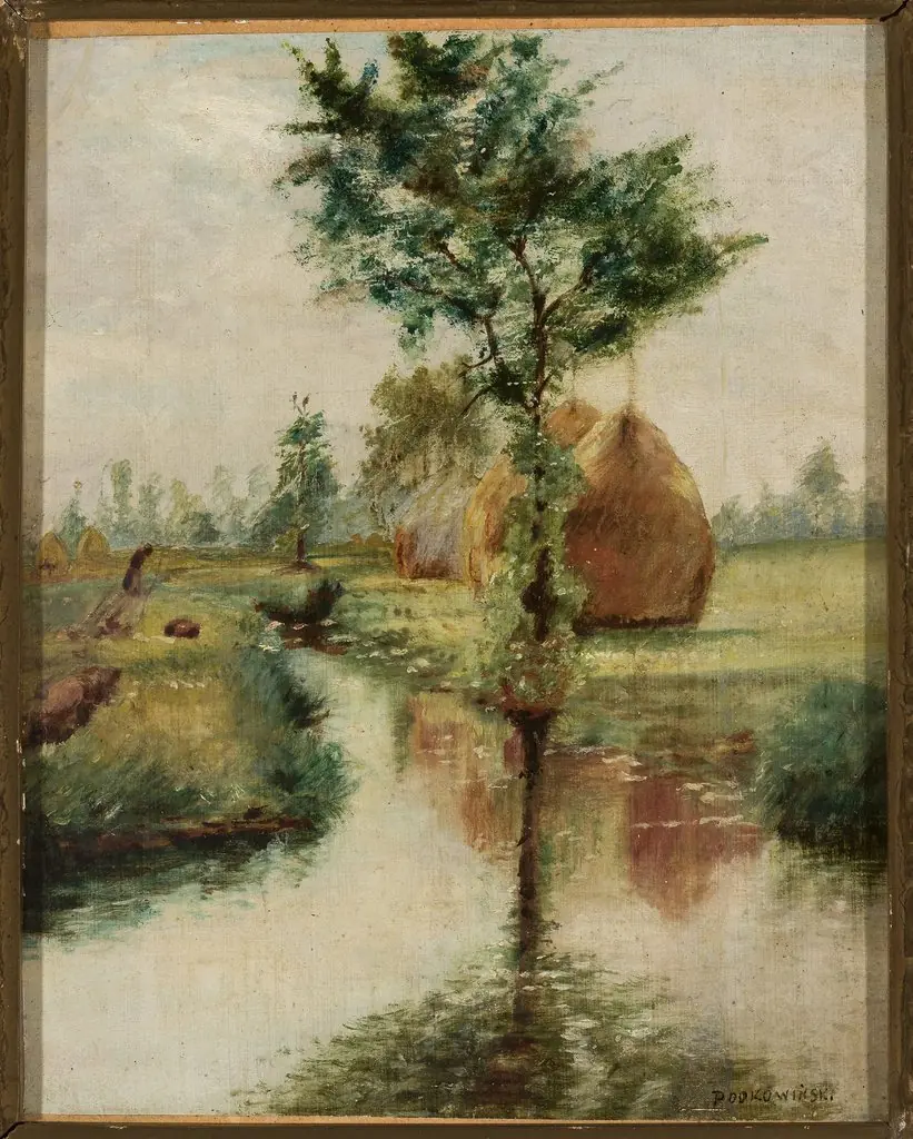 Haystacks at a stream, by Władysław Podkowiński