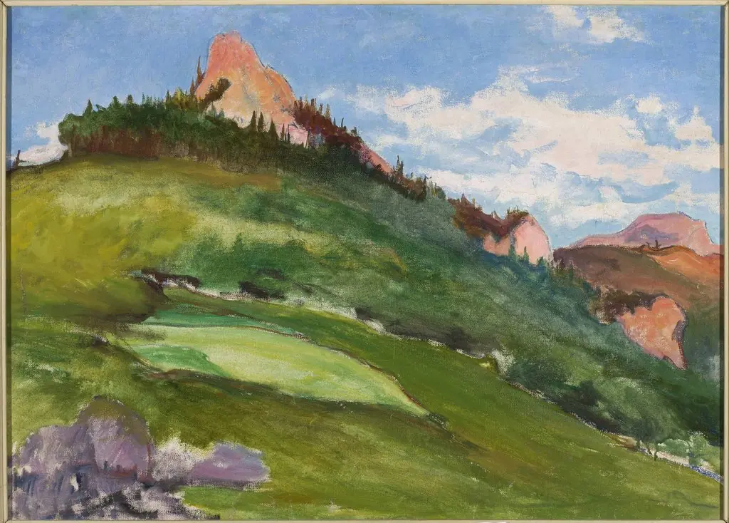 Landscape with pink mountain peaks, by Władysław Ślewiński