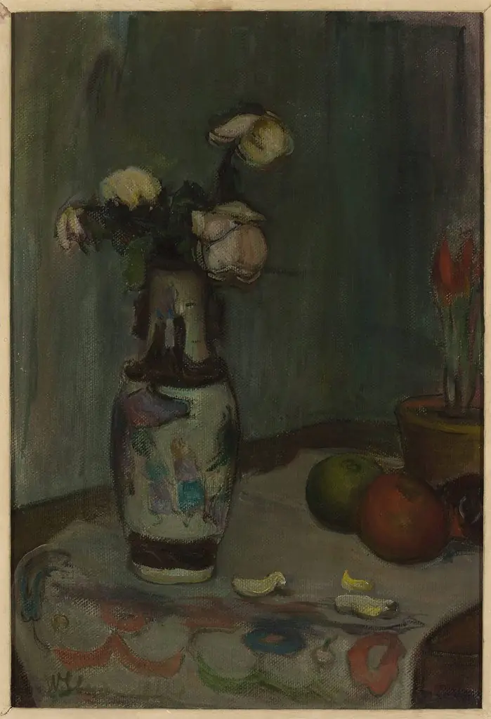White roses in a vase, by Władysław Ślewiński
