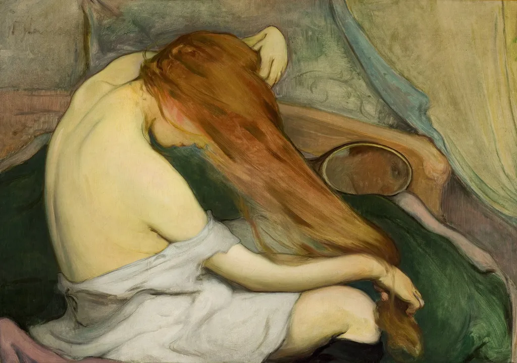 Woman Combing Her Hair, by Władysław Ślewiński, oil, 1899
