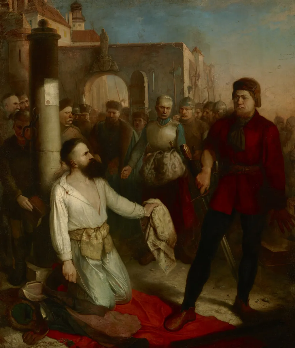 Decapitation of Samuel Zborowski, by Władysław Łuszczkiewicz, oil, 1874