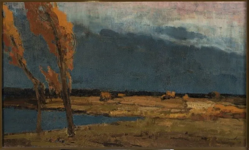 Landscape with poplars /Storm is at hand/, by Władysław Wankie, oil, 1902