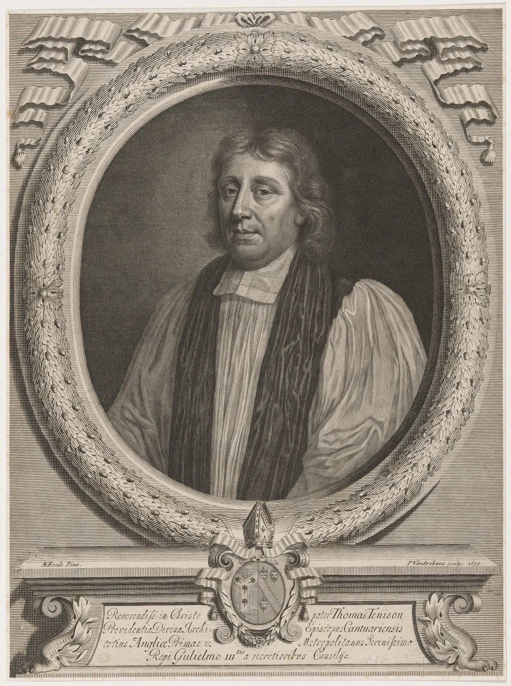 Thomas Tenison, Archbishop of Canterbury, by W. B. Dukes, ink, 1695