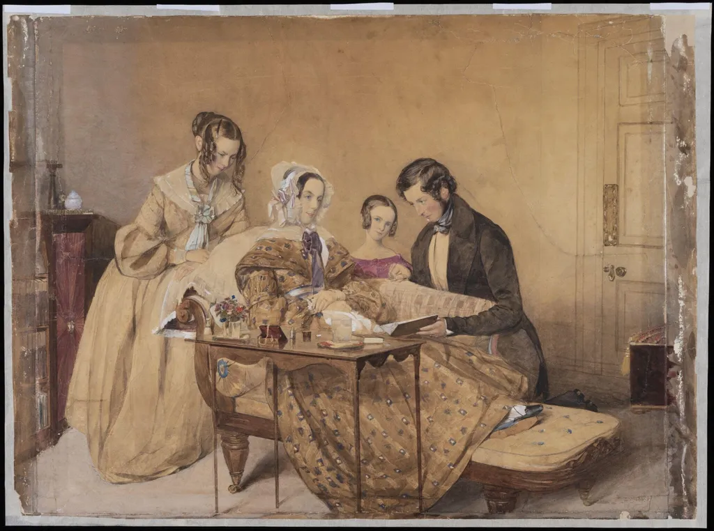 Portrait of the Maurice Family in Lloran House, High Street Marlborough, Wiltshire, by W.F. Wainwright, watercolor, 1837