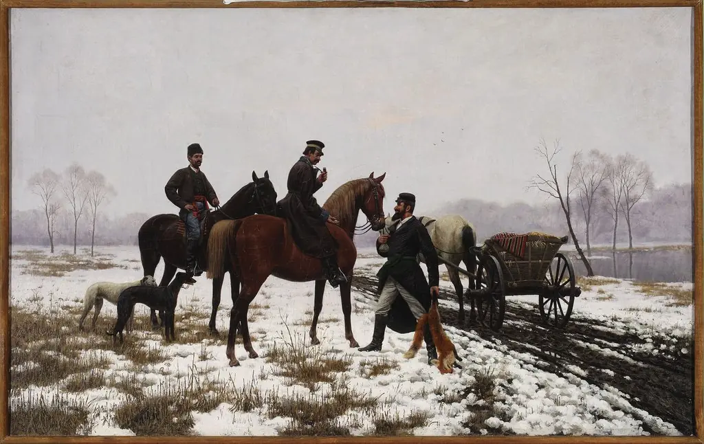 Whippers-in resale a hunted fox to dealers, by Włodzimierz Łoś