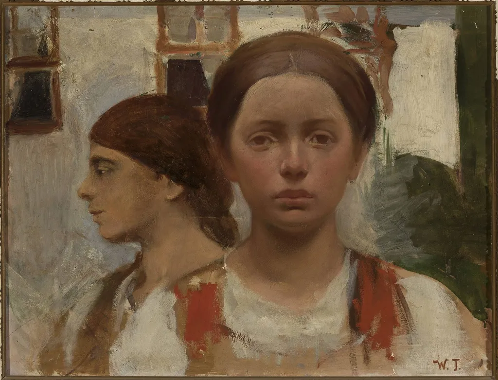 Two female heads, by Włodzimierz Tetmajer, oil, 1902