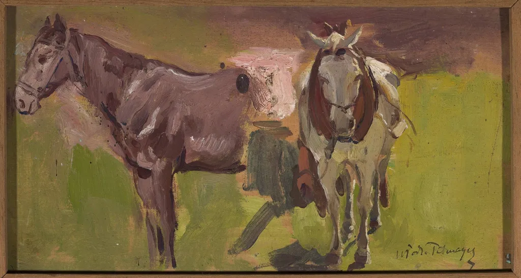 Two horses, sketch, by Włodzimierz Tetmajer, oil, 1902