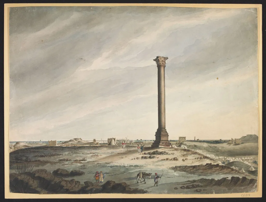 View of Pompey's Pillar; Alexandria in the distance, by W. Porter, watercolor, 1801