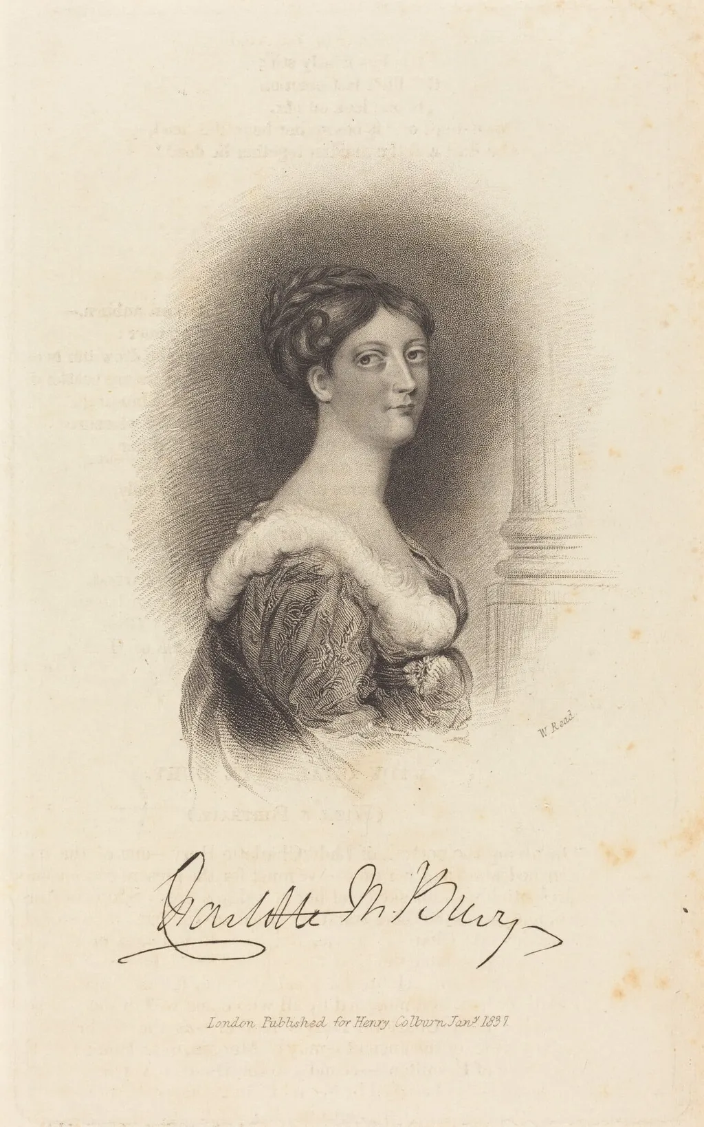 Lady Charlotte Susan Maria Bury, by W. Read, ink, 1837