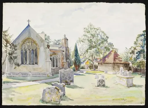 East Bergholt Church and Bell Cage, by W. Russell Reeve