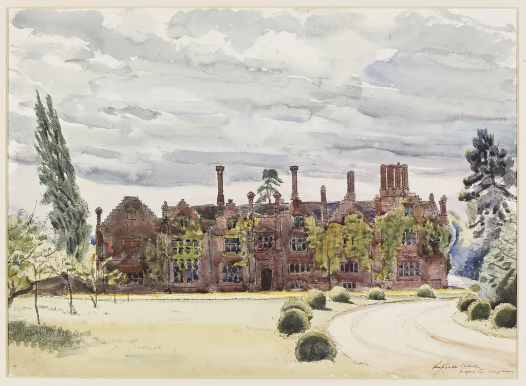 Seckford Hall, Bealings Magna (The Front), by W. Russell Reeve, watercolor, 1941