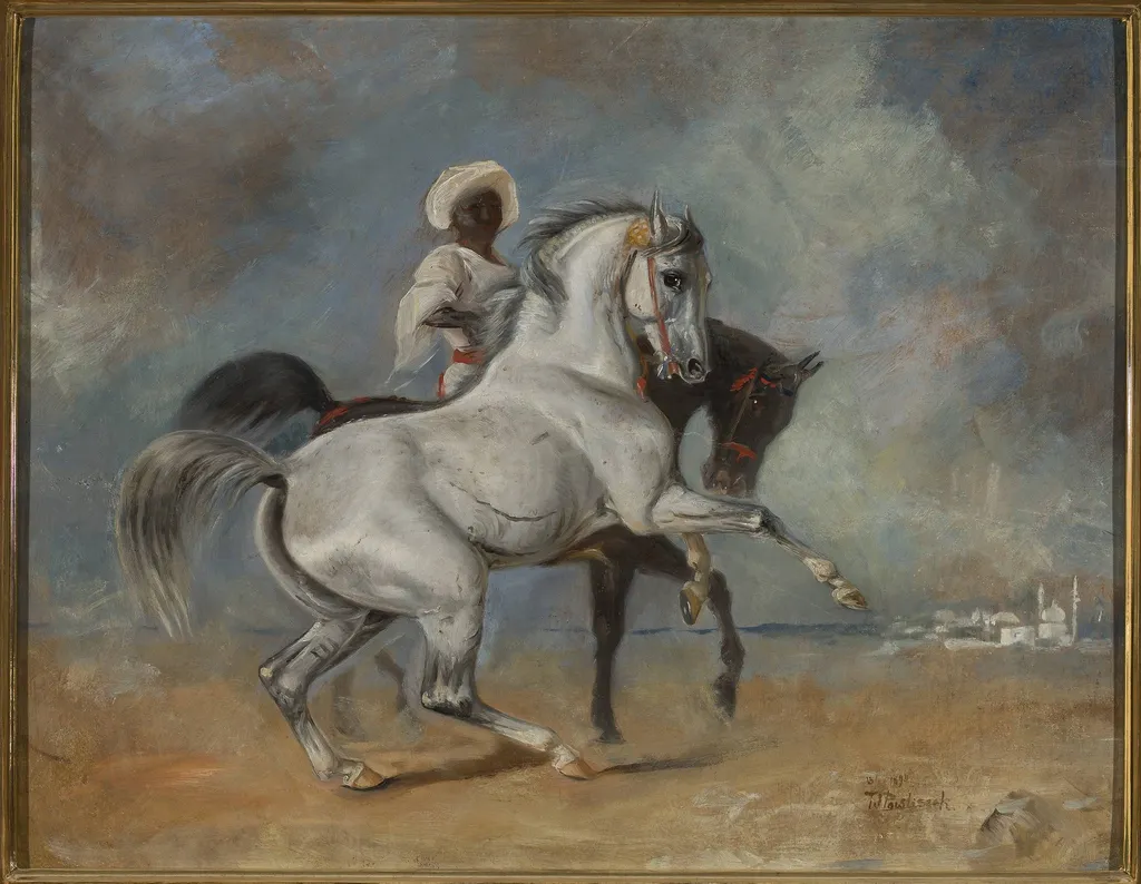 Black man with horses, by Wacław Pawliszak, unspecified, 1895
