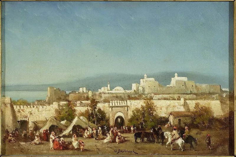 Southern landscape with staffage, by Wacław Pawliszak, oil, 1895