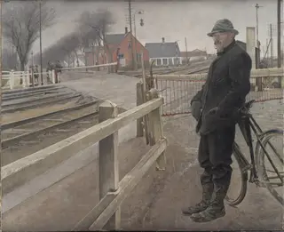 Waiting for the Train. Level Crossing by Roskilde Highway