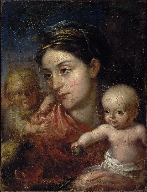 Wife's portrait with children, by Walenty Wańkowicz, oil, 1833