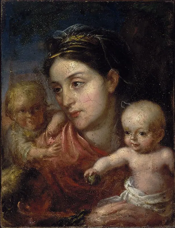 Wife's portrait with children, by Walenty Wańkowicz