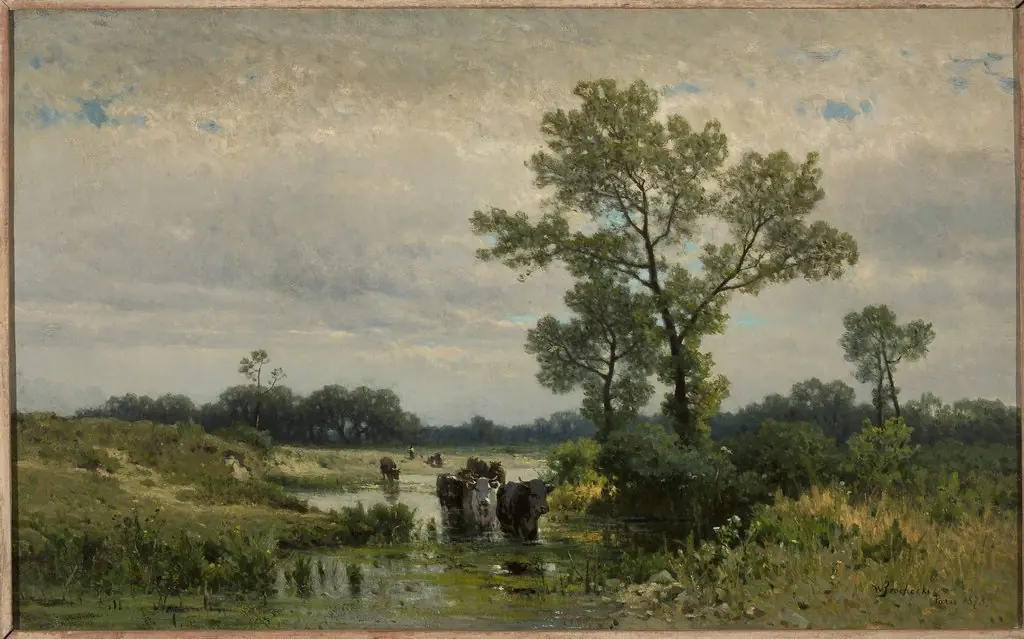 Cows crossing the river, by Walery Brochocki