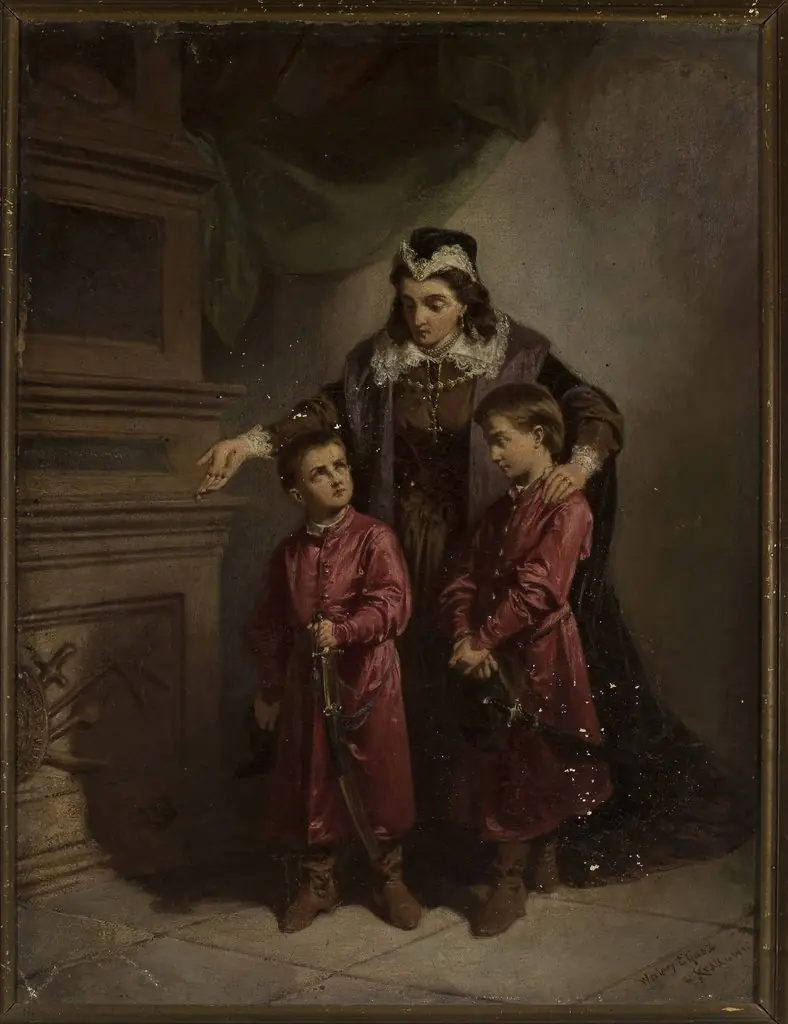 Teofila Sobieska with her sons at the grave of Żółkiewski, by Walery Eljasz Radzikowski