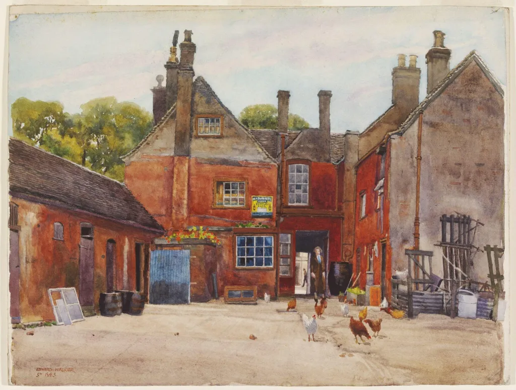 At the back of The White Hart, St. Ives, by Walker, watercolor, 1941