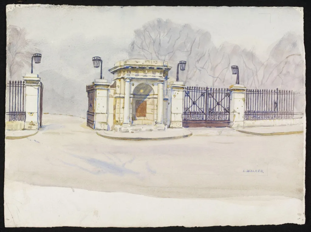 Entrance to Foundling Hospital, by Walker, watercolor, 1940