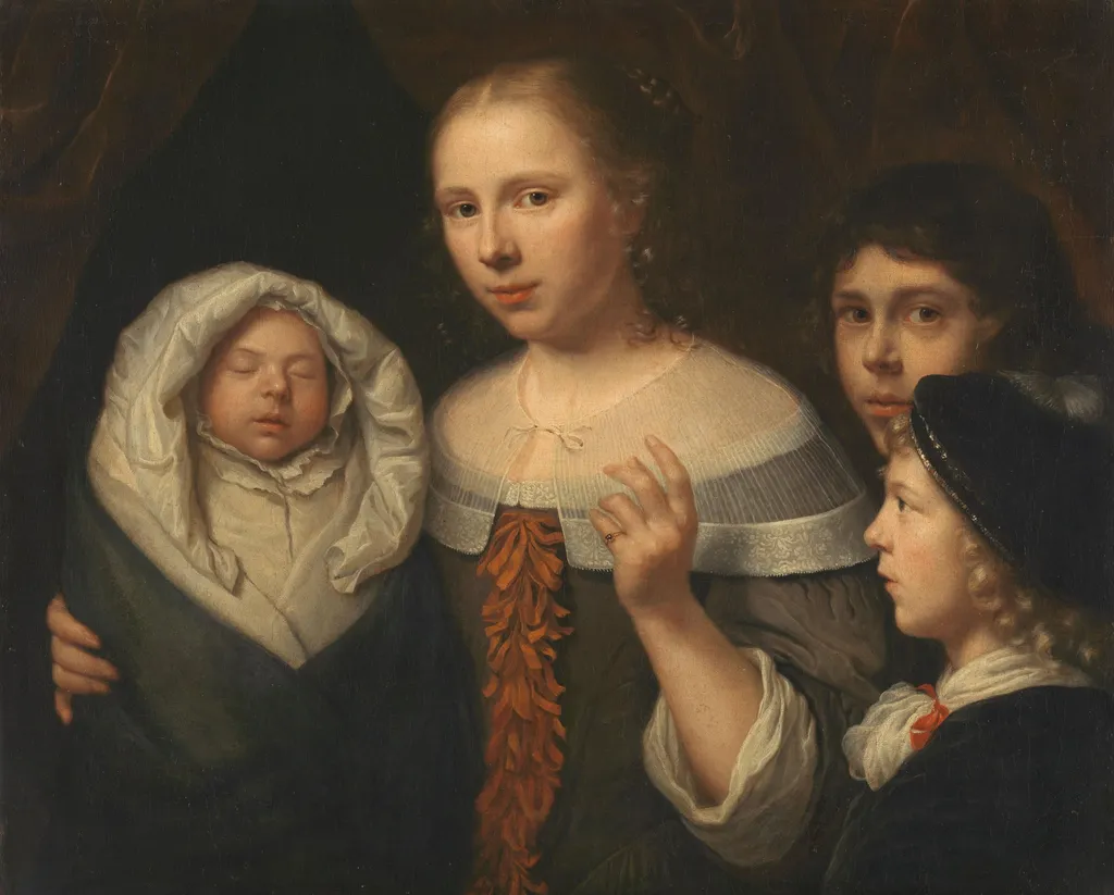 Portrait of a Young Woman with Three Children, by Wallerant Vaillant, unspecified, 1668