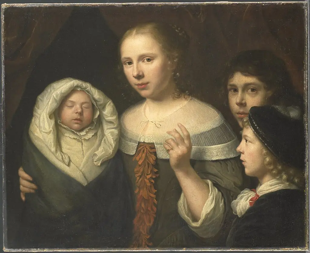 Portrait of a young woman with three children, by Wallerant Vaillant