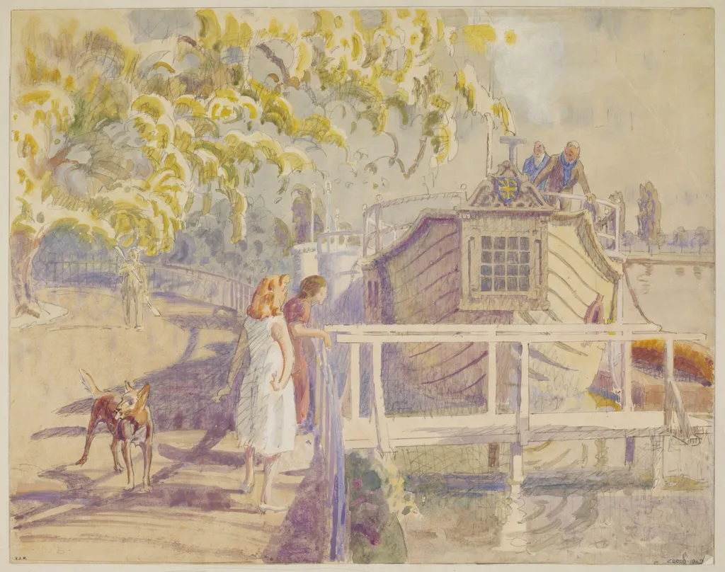 College Barges on the Isis, Oxford, by Walter Bayes, watercolor, 1940