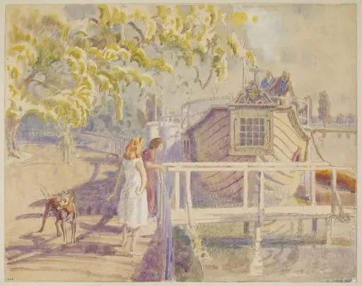 College Barges on the Isis, Oxford, by Walter Bayes
