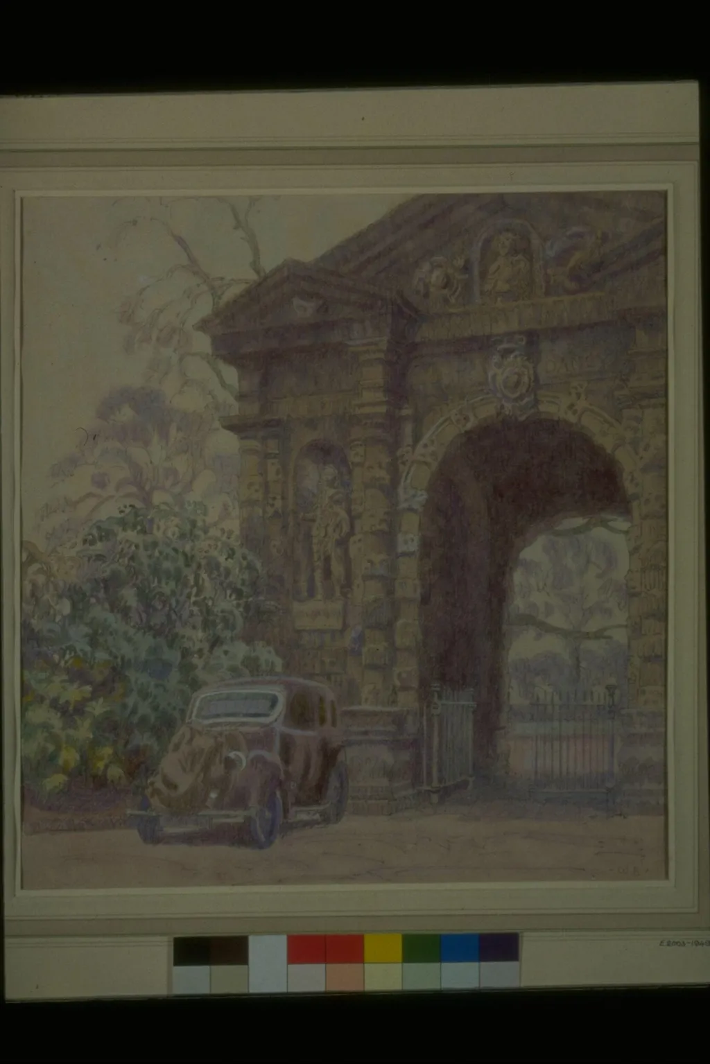 Entrance to the Botanical Garden, Oxford, Oxfordshire, by Walter Bayes, watercolor, 1940
