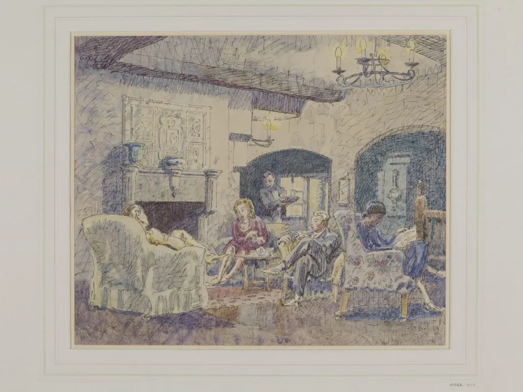 Fireplace at The George, Colchester, by Walter Bayes, watercolor, 1940