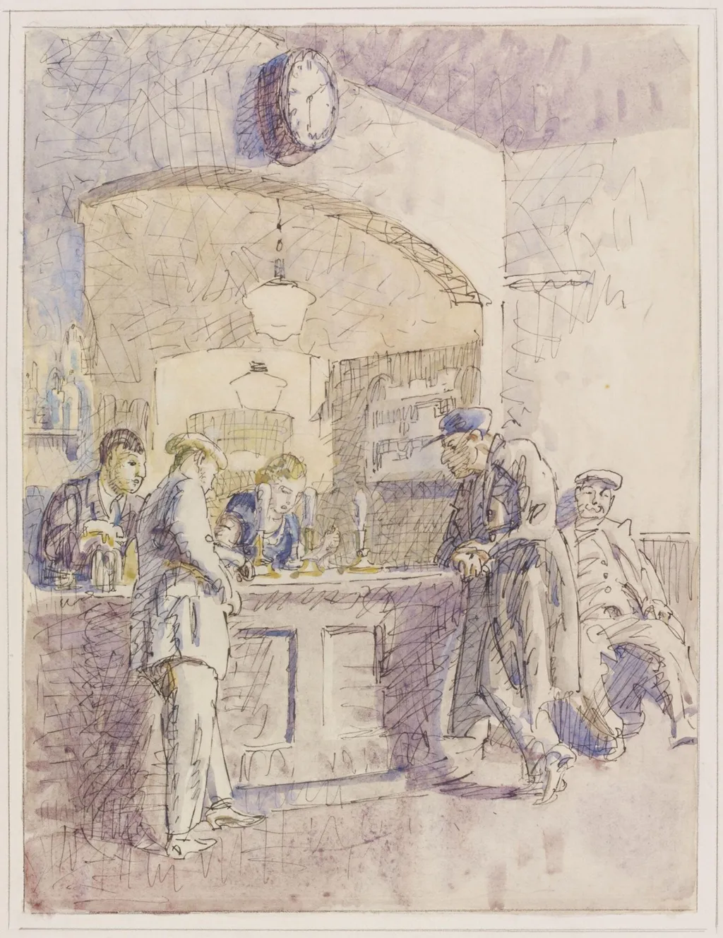 Inside the Nag's Head at Braintree on Market Day, by Walter Bayes, watercolor, 1940