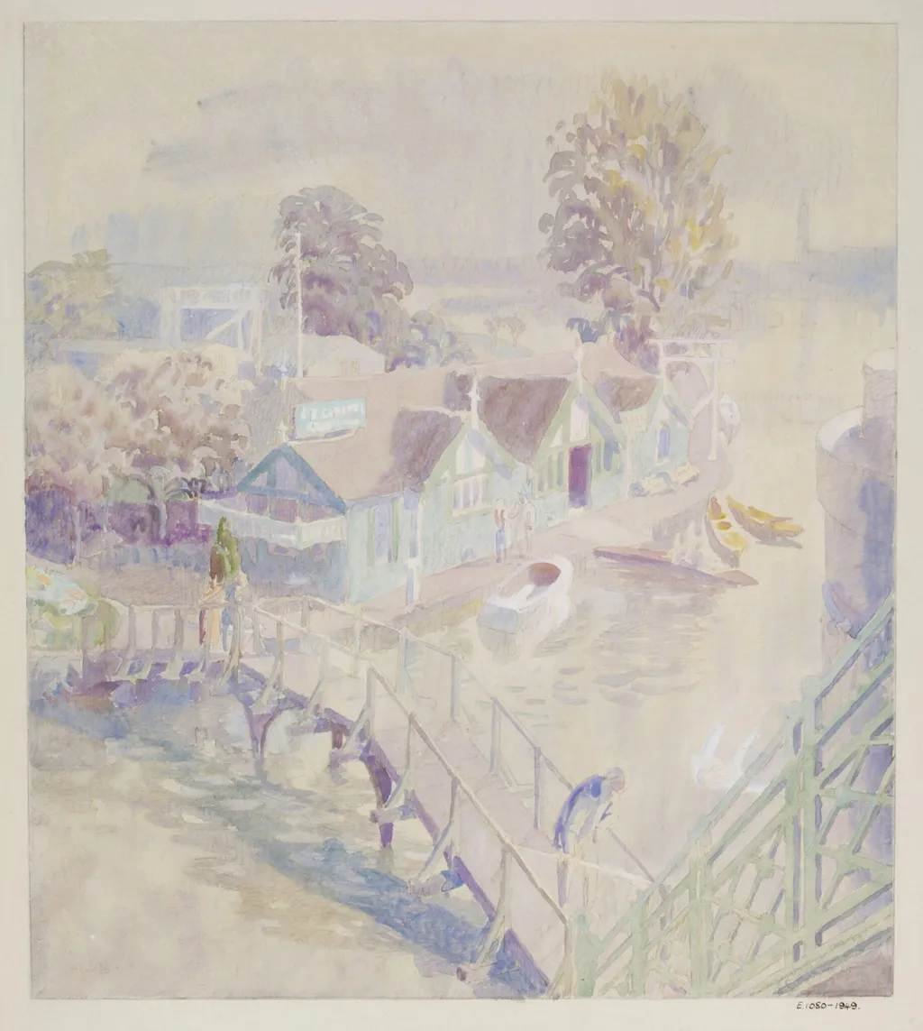 Piper's Island from Caversham Bridge, by Walter Bayes, watercolor, 1940