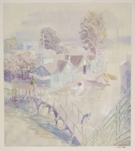 Piper's Island from Caversham Bridge, by Walter Bayes