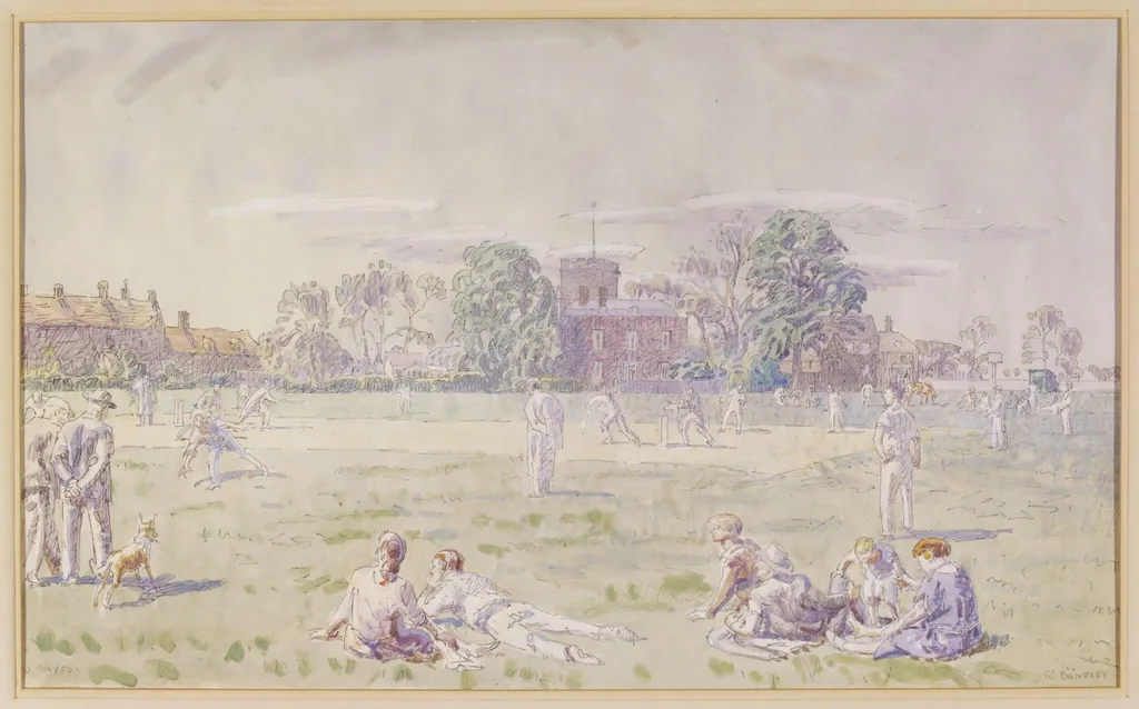 The Cricket Green, Great Bentley, by Walter Bayes, watercolor, 1940