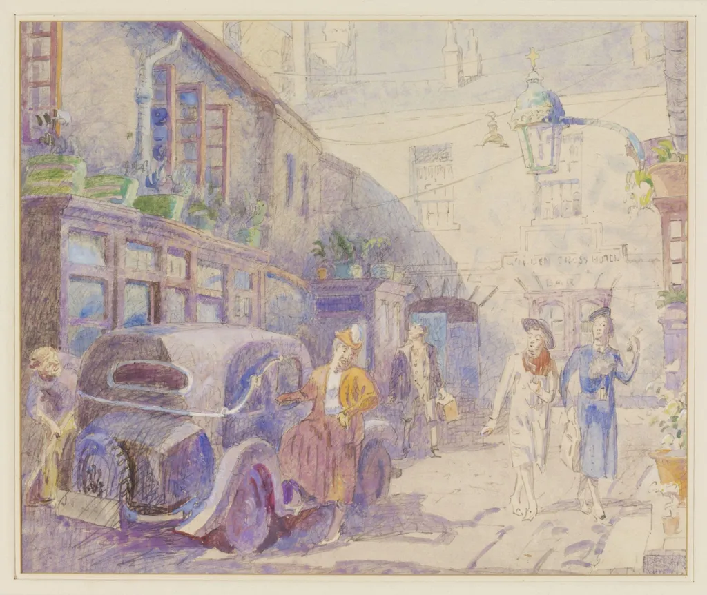 The Golden Cross, Oxford, by Walter Bayes, watercolor, 1940