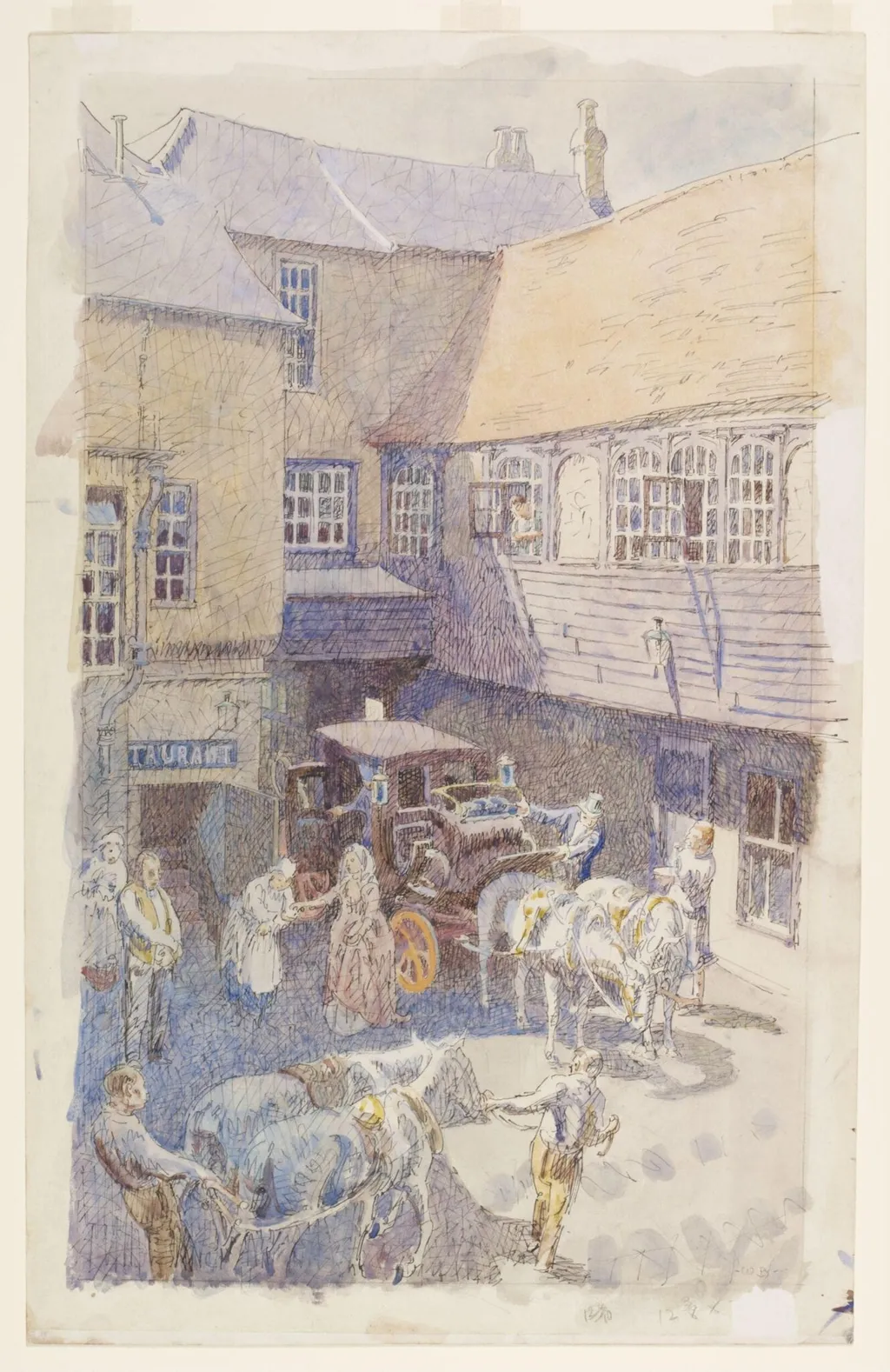 The Yard of the White Hart Inn, Brentford, Middlesex, by Walter Bayes, watercolor, 1940
