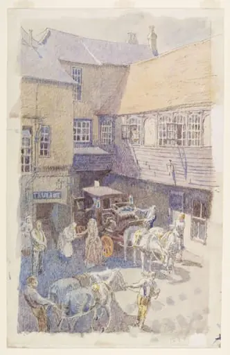The Yard of the White Hart Inn, Brentford, Middlesex, by Walter Bayes