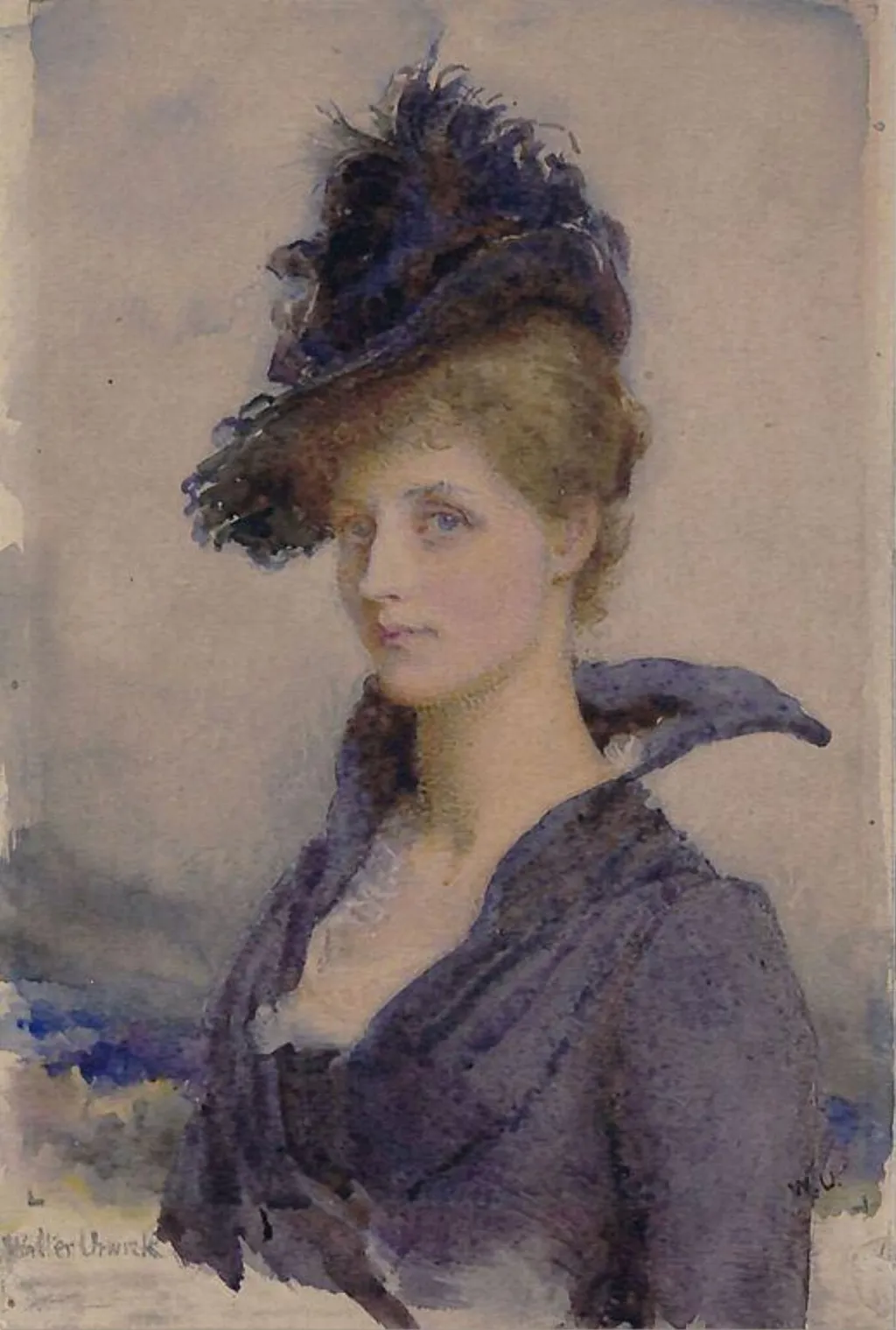Study from a model for the full length painting of Lady Middleton, wife of Digby, 9th Lord Middleton, by Walter Chamberlain Urwick, watercolor, 1896