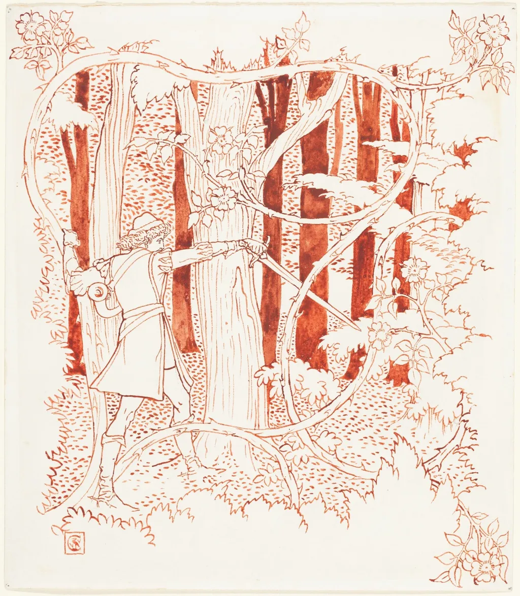 Prince Charming in the Forest, by Walter Crane, paint, 1880
