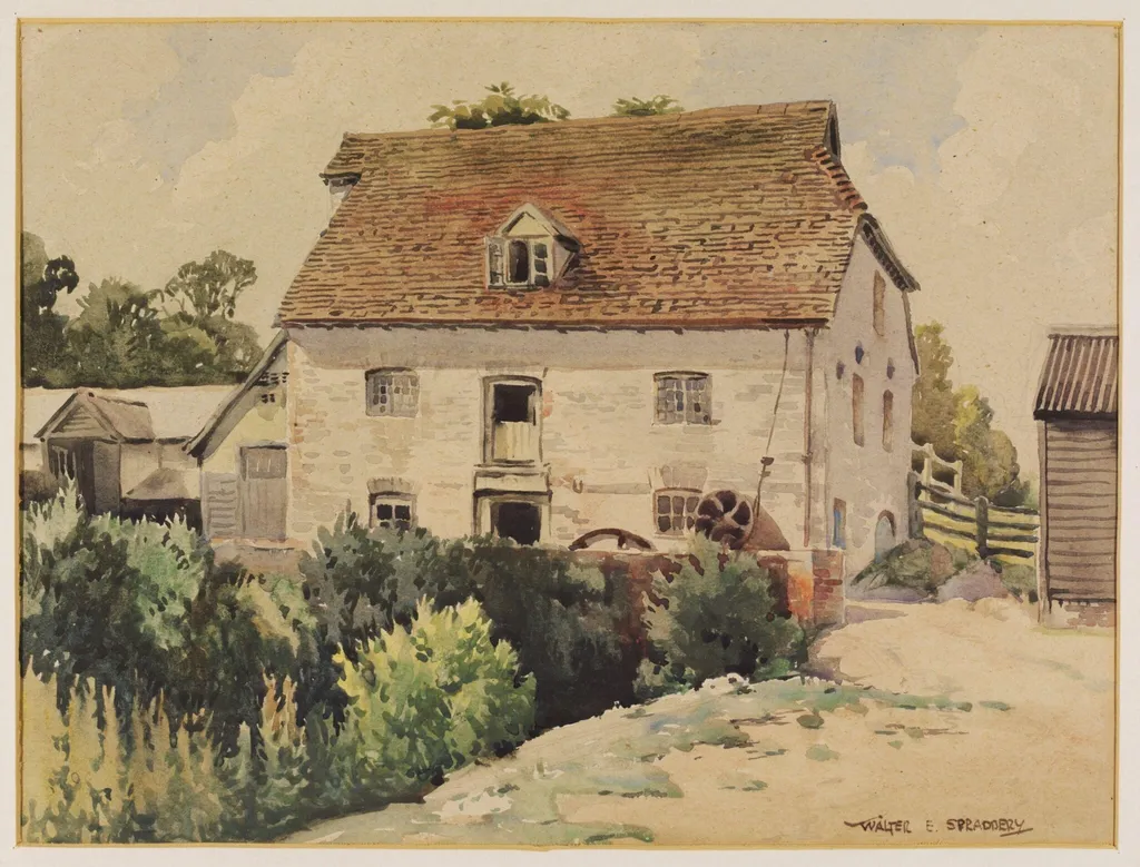 Mill House at Tilty, Essex, by Walter E. Spradbery, watercolor, 1937
