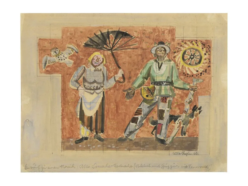 Eglin, Walter - Zeichnung, Huzgüri und Weibelwyb (Fasnacht), by Walter Eglin, unspecified, 1962