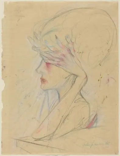 An Elegant Woman with Her Hands Covering Her Eyes, by Walter Gramatté